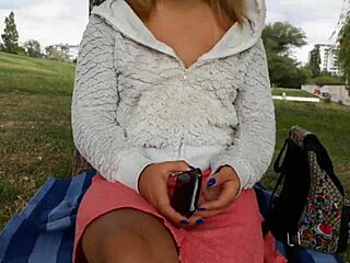 rubia shows her small tits and shaved pussy outdoors for cash 😍💰🍑