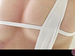 Cute big-breasted girl with innocent smile engages in horny naughty uncensored video with adorable tits