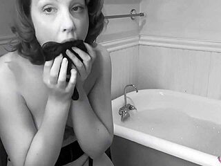 Vintage Redhead Babe Plays with Dildo in Tub Fun Time