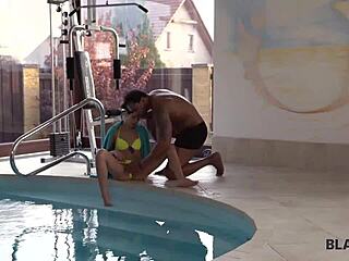 Bored teen babe enjoys intense love with strong black man