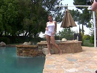 Natasha Nice Gets Wet Outdoors By The Pool In A Suggestive Solo Session