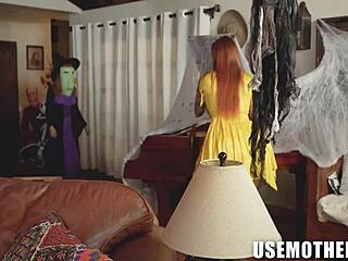 Petite Sophia Locke and busty Evie Christian team up for a Halloween prank