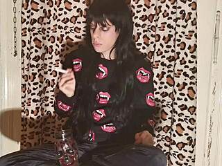Skinny Young Goth Girl Smokes Cigarette After Long Day Backstage in High Definition Part Two