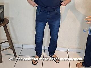 naughty seamstress eyeing the client's dick