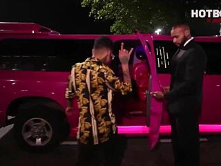 Brazilian teen gets fucked with big oiled cock in limousine in Rio de Janeiro.