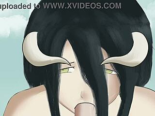 albedo delivers a fierce blowjob to her master in overlord