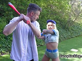 Oiling Up Sexy Blonde Teen Baseball Trainer for Intense Hardcore Fucking in Spandex Reality