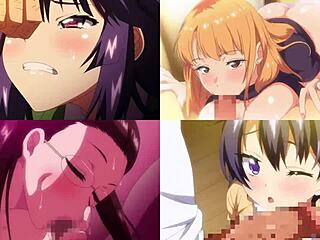 Hentai screen divided showing big tits anime action!