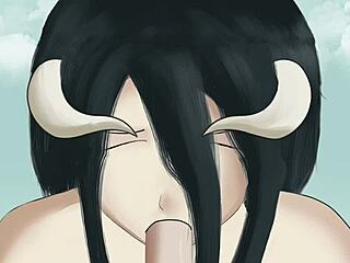 albedo delivers a fierce blowjob to her master in overlord