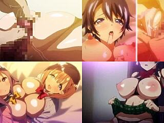 Hentai screen divided showing big tits anime action!
