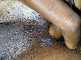 Fingering alone on vacation bed