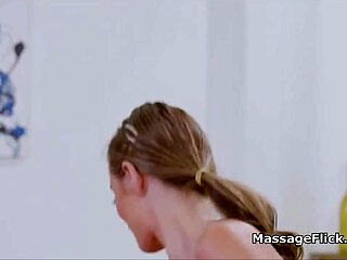 Massive BBC barely fits in masseuse's pretty mouth for interracial blowjob