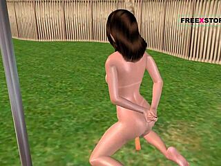 A new 3D animated video of a girl pleasuring herself with a carrot