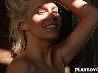 Petite Blonde Teen's Suggestive Striptease and Dancing Outdoor