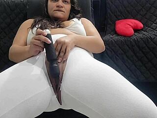 Latina woman with torn pants leg in reality amateur scene