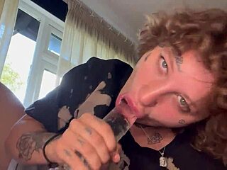 Tatted girl gives rough blowjob until she cries