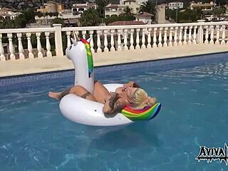 Aviva is a hot girl with big natural boobs and she masturbates on a mattress.