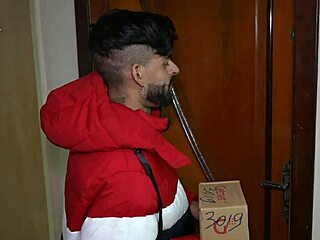 Young Brazilian crossdresser gets some action with the new delivery boy