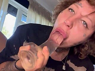 Tatted girl gives rough blowjob until she cries