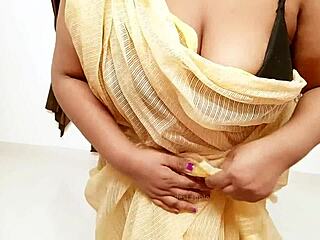 Sexy Indian aunty in saree seduces with stunning curves. Her charm captivates everyone around.