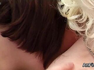 Naughty lesbian bombshells open up and fist fuck butt holes