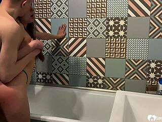 Cute babe in green lingerie gets penetrated hard