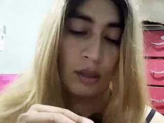 Transvestite trying out toys in crossdressing narrative