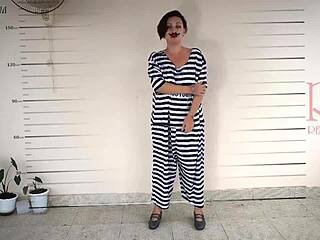 photographing detained lady undressing in prison for cosplay. camera captures every moment of her submission.