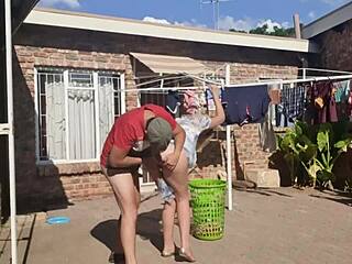 Outdoor fun while taking off the laundry with some wild action.