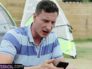 European babe's big tits bent over for BBC drilling in group