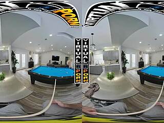 Virtual reality porn with a hot Latina babe playing pool.