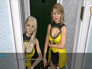 big tit cheerleaders welcome john in erotic game