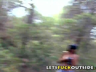 Big tits brunette babe gets rough fingering and masturbation outside in group