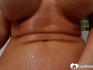 seductive stepmom with big tits showers and teases