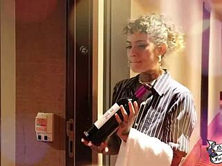 Room service brings an orgasm to a tattooed Latina beauty in a hot scene.