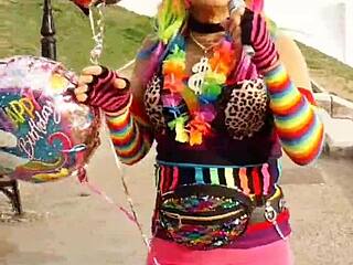 Crossdressing in skirt and thong with cock exposed!