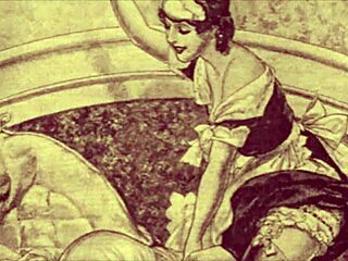 Vintage erotic illustration in retro cartoon anime hentai style.