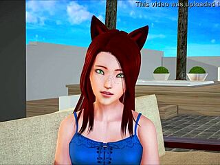 Redhead with small breasts in homemade video on PC gameplay