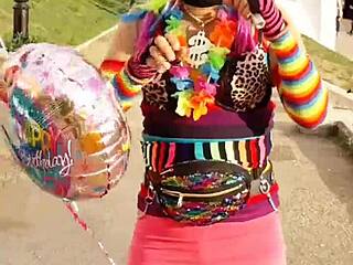 Crossdressing in skirt and thong with cock exposed!