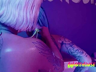 Beautiful bathroom scene with a kinky double dildo fuck for incredible orgasm
