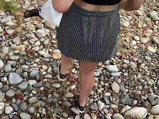 busty milf says, 'almost caught blowing by the river'