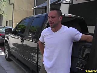 Naughty Nikki Woods licks pussy on street