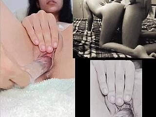 Teen babe masturbates while watching sexy lesbian sex!