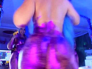 Curvy latina twerks with glitter and oil on naked body