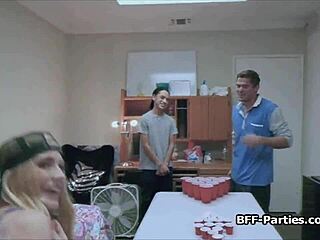 teen 18+ amateurs turn beer pong into hot dorm orgy