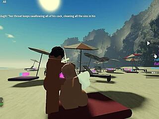 Sucking a huge cock on the beach in Roblox condo 2 😍