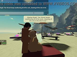 Sucking a huge cock on the beach in Roblox condo 2 😍