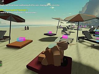 Beautiful woman with big cans and amazing ass gets some interracial action at the beach in Roblox condo 2