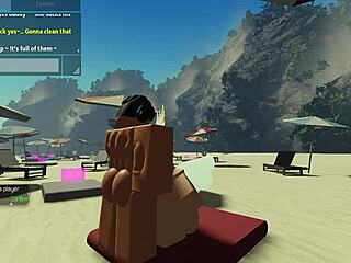 Sucking a huge cock on the beach in Roblox condo 2 😍