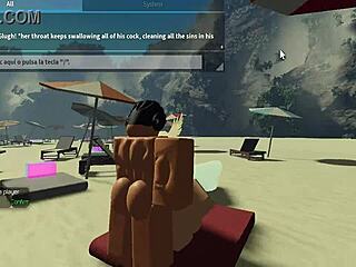 Sucking a huge cock on the beach in Roblox condo 2 😍